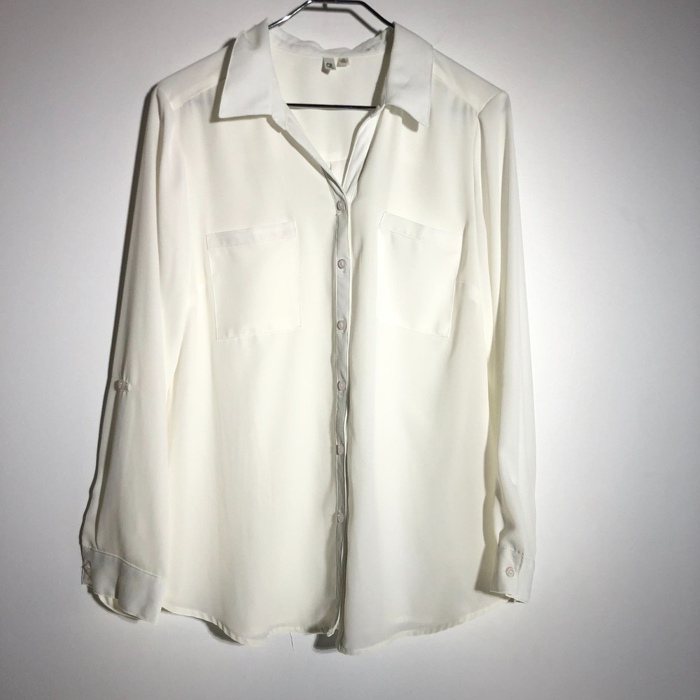 N.Y. Collection Women's White Button Down Shirt Petite Large